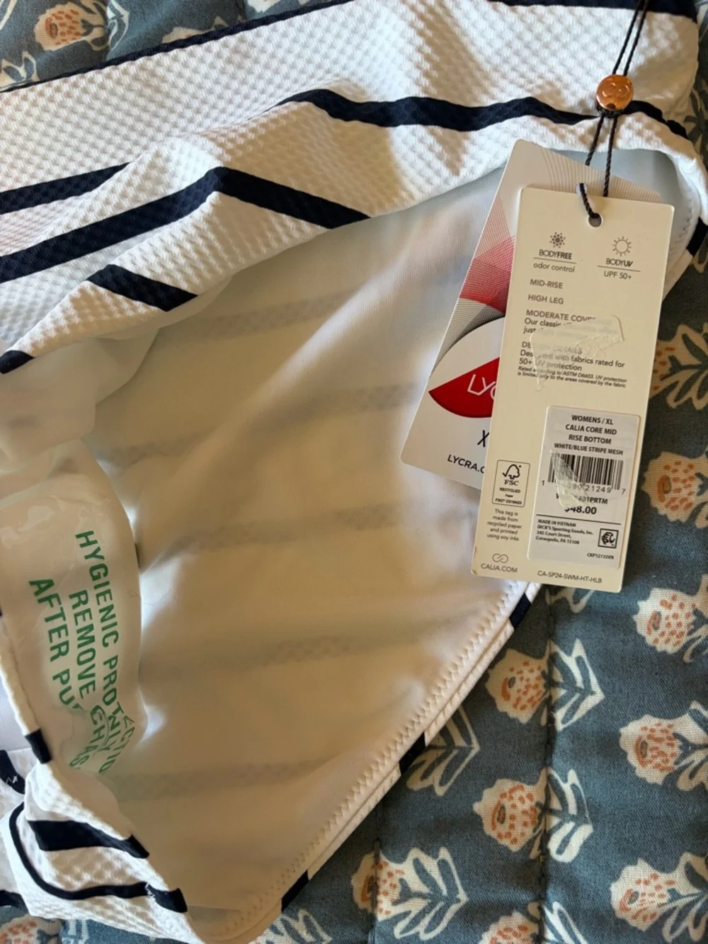 CALIA Core Mid Rise Swim Bottom XL White Blue Stripe Mesh NWT - Picture 5 of 6